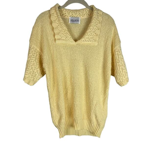 Vintage Carly Blake yellow short sleeve lightweight sweater oversized collar - Picture 1 of 5